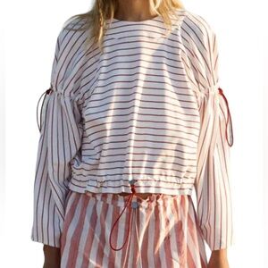 NWT Zoe Jordan nautical puff sleeve oversized cropped top